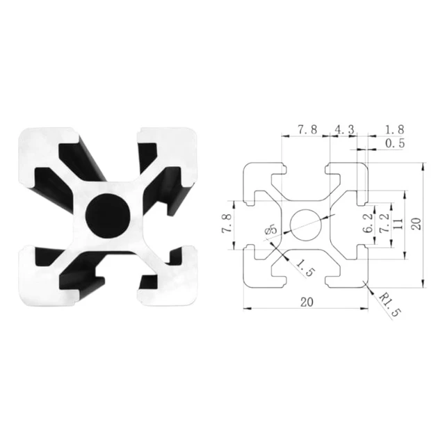 PolySmart Aluminium Extrusion 2020 250 mm 