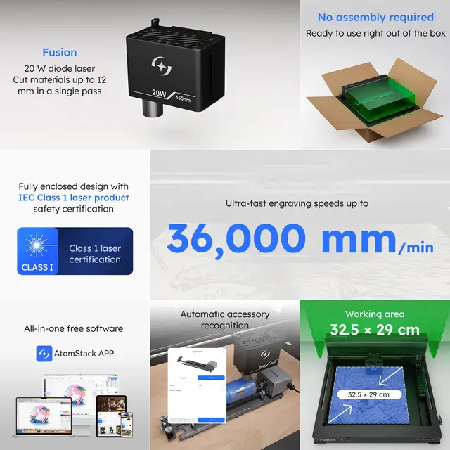 AtomStack Fusion Laser Cutter 20W Diode 