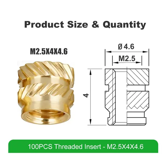 Mintion Threaded Insert Set M2.5x4x4.6 - 100pcs 