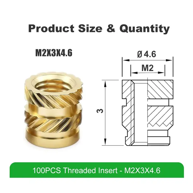 Mintion Threaded Insert Set M2x3x3.6 - 100pcs 