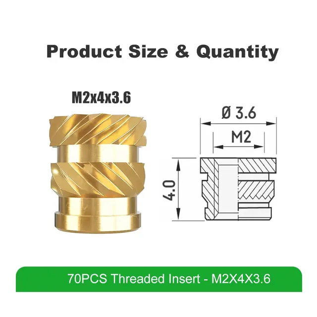 Mintion Threaded Insert Set M2x4x3.6 - 70pcs 