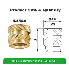 Mintion Threaded Insert Set M3x3x4.6 - 100pcs