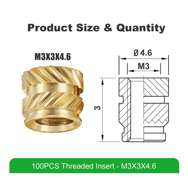 Mintion Threaded Insert Set M3x3x4.6 - 100pcs 