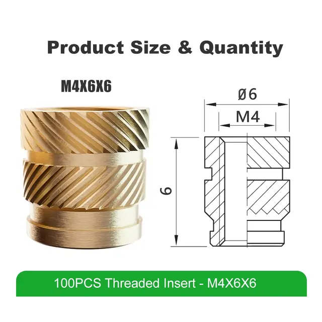 Mintion Threaded Insert Set M4x6x6 - 100pcs 