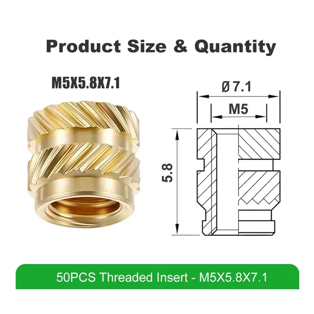 Mintion Threaded Insert Set M5x5.8x7.1 - 50pcs 