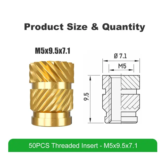 Mintion Threaded Insert Set M5x9.5x7.1 - 50pcs 