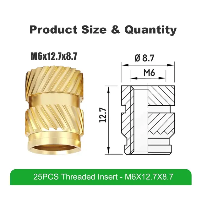 Mintion Threaded Insert Set M6x12.7x8.7 - 25pcs 