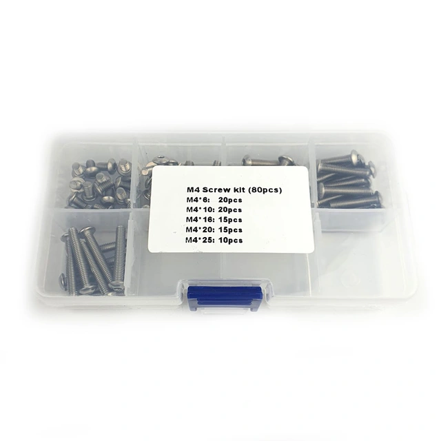 Skrue-sett med runde hoder, 80 stk M4 