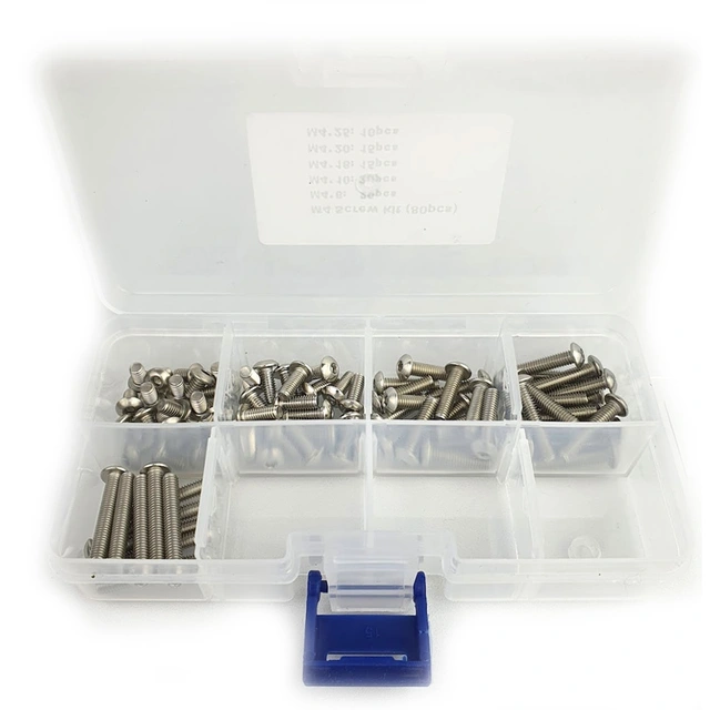 Skrue-sett med runde hoder, 80 stk M4 