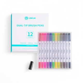 LOKLiK Dual Tip Brush Pens – 12 Colors