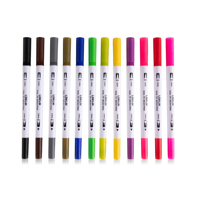 LOKLiK Dual Tip Brush Pens – 12 Colors 