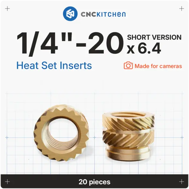 CNCKitchen Threaded Camera Inserts -20pk 1/4" - 20 x 6.4 