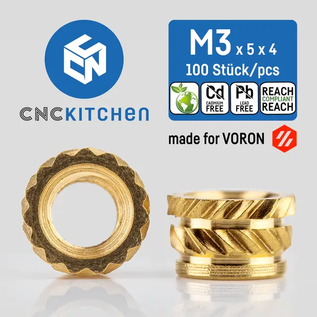 CNCKitchen Threaded Inserts for Voron M3x5x4 , 100pk 