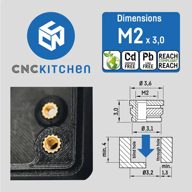 CNCKitchen Threaded Inserts M2 Standard 100pk 