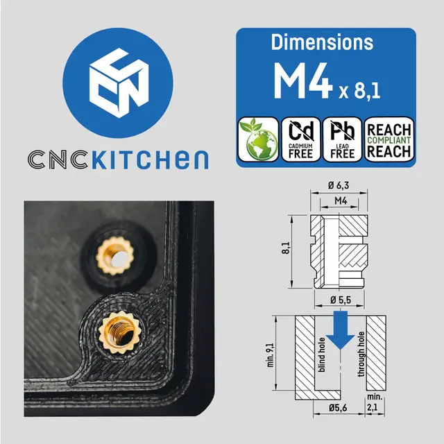 CNCKitchen Threaded Inserts M4 Standard 50pk 