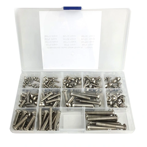 Skrue-sett med runde hoder, 160 stk M3 / M4 / M5 / M6