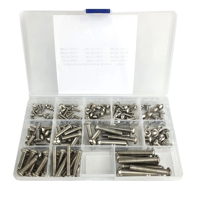 Skrue-sett med runde hoder, 160 stk M3 / M4 / M5 / M6 