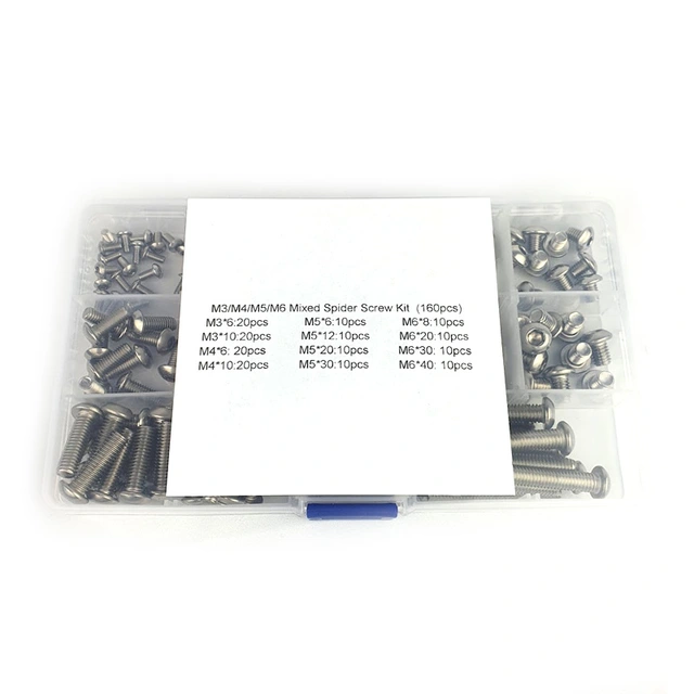 Skrue-sett med runde hoder, 160 stk M3 / M4 / M5 / M6 