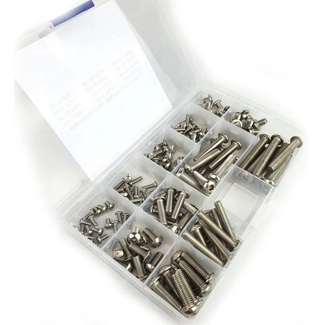Skrue-sett med runde hoder, 160 stk M3 / M4 / M5 / M6 