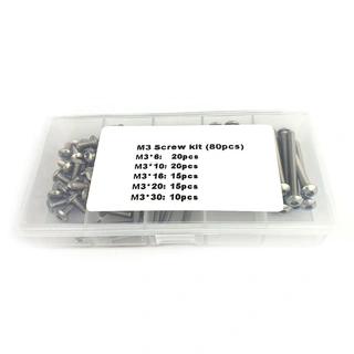 Skrue-sett med runde hoder, 80 stk M3